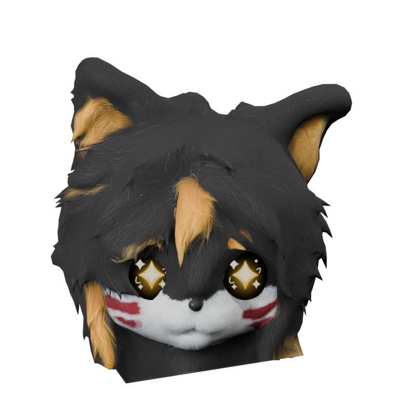 Qingnan wearing glowing star-shaped digital eyes